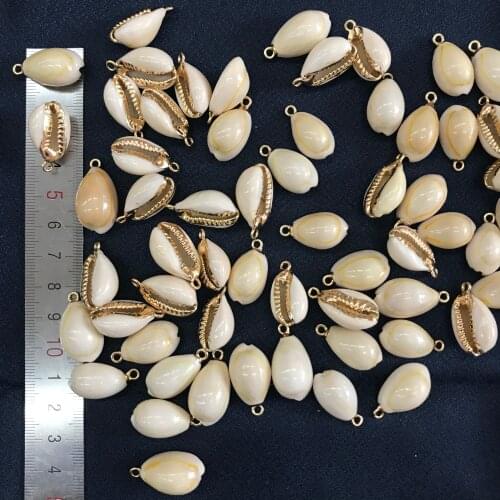 100Pcs Golden Plated Natural Shell Conch coffee bean Beads pendant trivia seashell Craft Accessories DIY necklace accessories