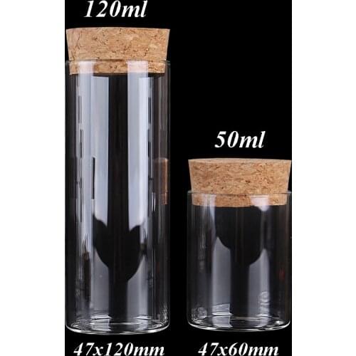 12 Pieces 50ml/120ml Test Tubes with Cork Stopper Spice Jars Glass Storage Jar Glass Containers For Wedding Favors Diameter 47mm