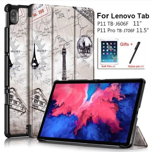 2020 New Case for Lenovo Tab P11 TB-J606F Lenovo Tab P11 Pro 11.5 inch Protective Third-Folding Cover Stand+Soft Film+ Stylus