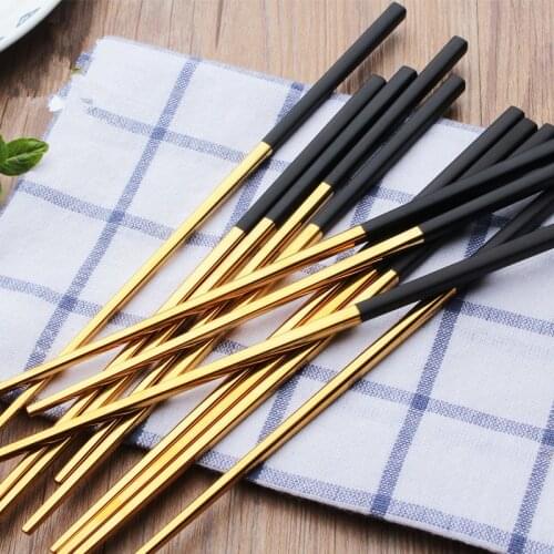 23.5cm Black Gold Plated Chopsticks 304 Mirror Polished Stainless Steel Chopsticks Tableware Christmas Gifts Chinese Chopsticks