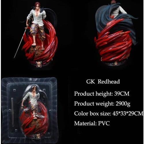 39CM Japanese Cartoons Anime Action Figure One Piece Large Four Emperors Red Hair Shanks PVC Statue Collectible Model Kids Toys