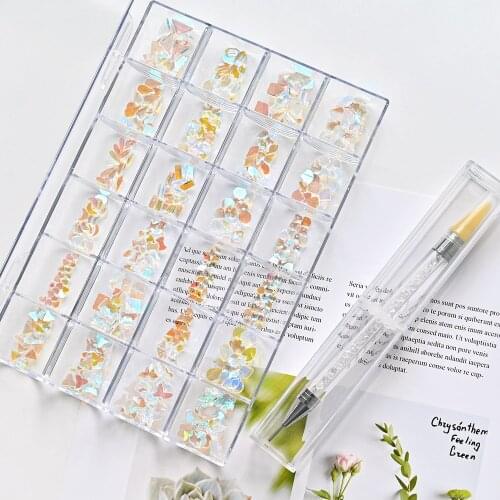 480pcs/Box Nail Art Rhinestones+1pc Wax Pen Picker Crystal Rose Red/AB Color Set Multicolor Flatback Strass Charms Decoration B9