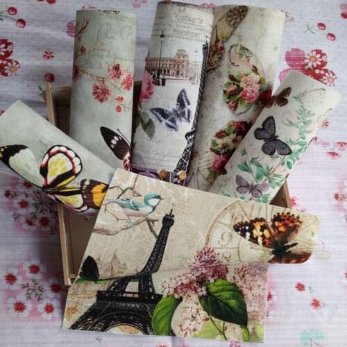 6pcs 18*18cm Retro Butterfly Digital Printing Patchwork Tower Hand Cloth 100% Cotton Hand Dyed DIY Fabric Home Decora D30