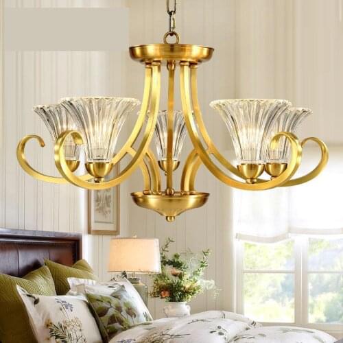 American glass lamp shade antique Chandelier Lamp for Bedroom Restaurant art deco Copper chandelier indoor lighting Lustre Lampe