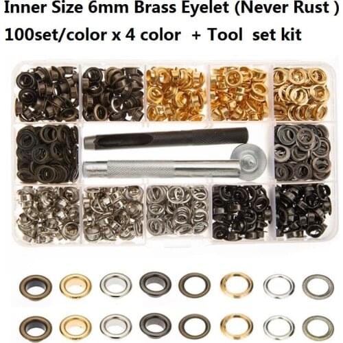 Free Shipping 400 set eyelet and Eyelet Punch Die Tool Set kit for Leather Craft Clothing Grommet Banner 6mm