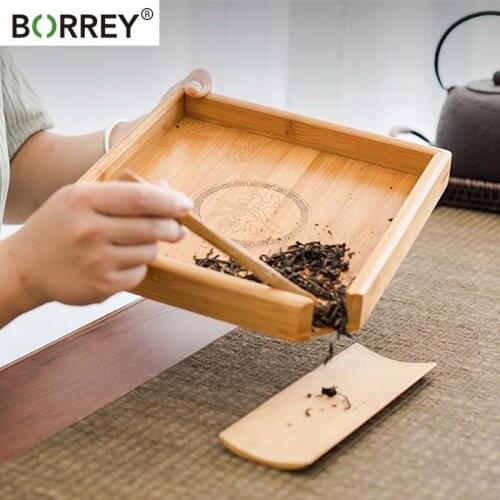 BORREY Rectangular Bamboo Plate Tea Tray Puer Tea Saucer Kung Fu Tea Set Ceremony Tea Service Plate Storage Tray Teaware Tools