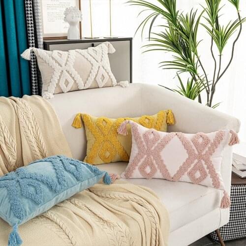 Boho Style Cushion Cover Pink Yellow Blue Beige Tassels Pillow Cover Handmade for Home Decoration Sofa Bed 45x45cm/30x50cm