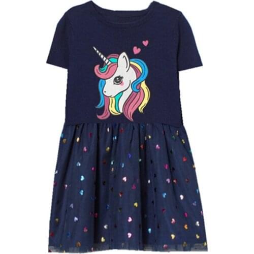 Jumping Meters Hot Selling Unicorn Print Summer Princess Party Tutu Baby Dresses Birthday Gift Childrens Costume Mesh Girls