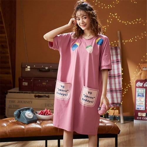 Home service dress summer thin cotton nightdress female loose large size short sleeve cute cartoon Sleepwear пижама