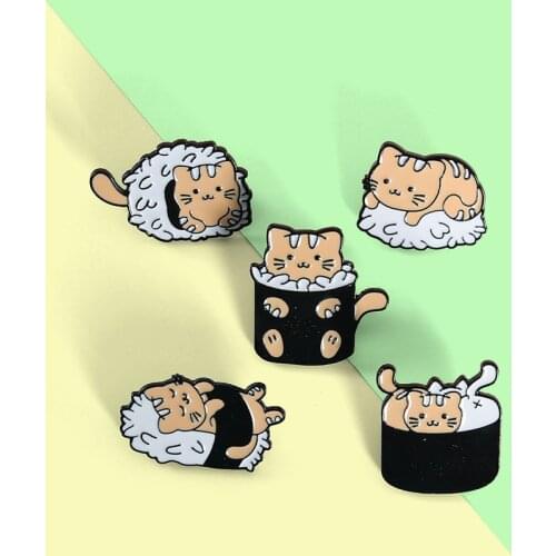 Orange Cats Enamel Lapel Pins Lovely Rice Balls Brooches Backpack Badge Cute Gifts for People Who Love Kittes Custom Jewelry