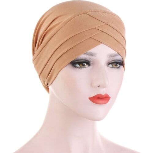 Hot sale stretch cloth forehead three crossed Indian hats, back can hide hair turban hat Muslim base hat
