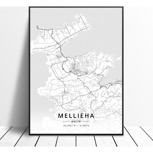 Mellieha Valletta Malta Canvas Art Map Poster