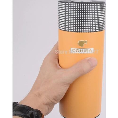 Cigar Holder Cohiba Leather Cigar Case With Cedar Wood Veneer Classic Style Portable Cigar Box Fit 7 Cuba Cigars Up To 54 rings