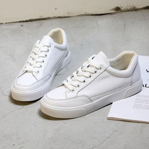 Genuine Leather Women Sneakers Fashion Thick Bottom Vulcanized Shoes Ladies Sport Walking Running Shoes Comfortable White Shoes