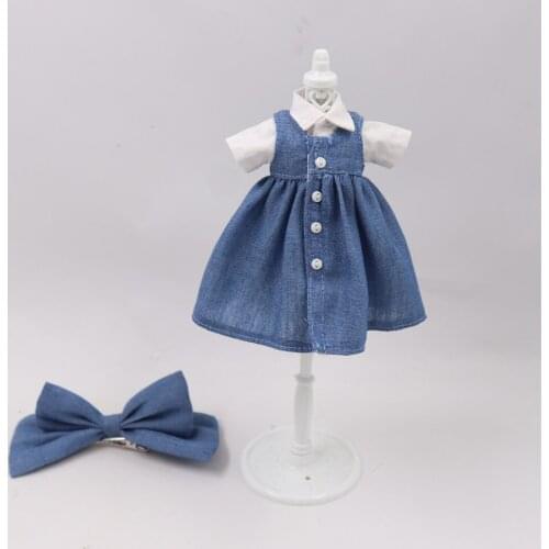 DBS Cute style two-piece dress similar to denim fabric includes hairpin Suitable for 1/6 bjd 30cm blyth icy dolls