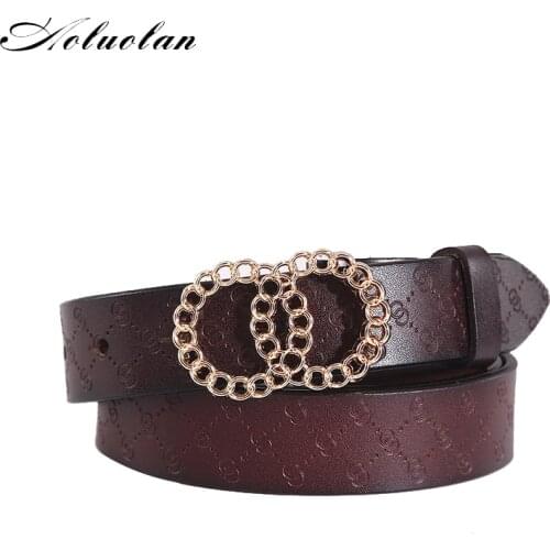 Aoluolan brand fashion womens belt, high-quality luxury designer womens casual belt, exquisite double-loop metal buckle