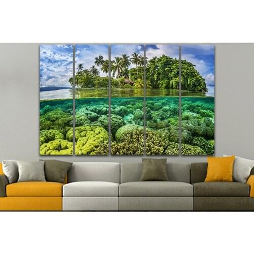 HD Prints Modular 5 Panel Sea Island Canvas Painting Green Tree Pictures Home Decor Wall Art Landscape Posters For Living Room