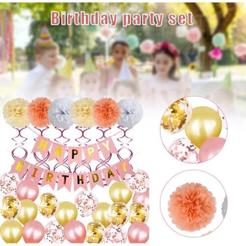 Birthday Party Set Paper Flower Ball Letter Pull Flag Birthday Party Decoration 12 Inch Sequined Balloon Wedding Decoration
