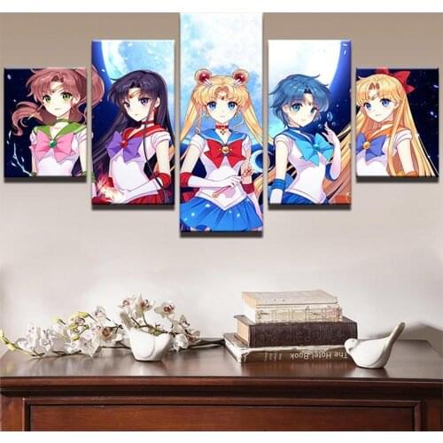 5 Piece Wall Art Canvas Prints Anime Manga Posters Sailor Sexy Girl Modular Pictures Home Decor Living Room Decorative Paintings