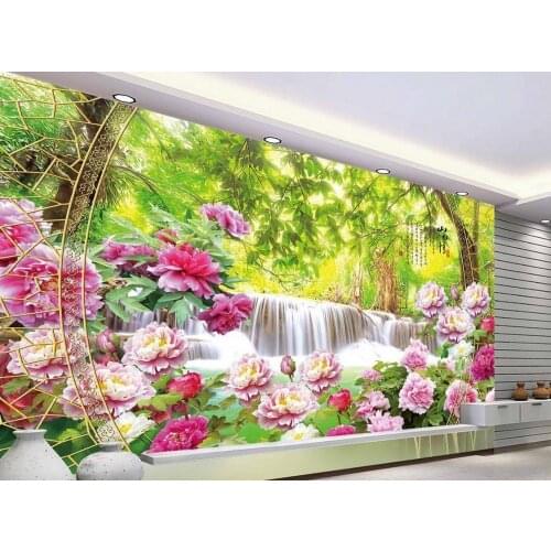 Peony flowers landscape murals TV wall papel parede mural wallpaper 3d murals wallpaper for living room