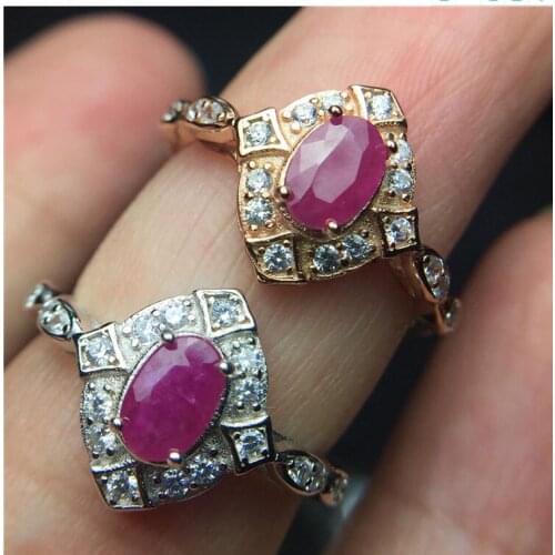 Natural ruby ring Free shipping Natural and real ruby 925 sterling silver Gem Size 4*6mm
