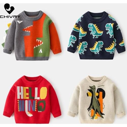 New 2020 Kids Children Pullover Sweater Autumn Winter Boys Cute Cartoon Dinosaur O-neck Knitted Jumper Sweaters Tops Clothing