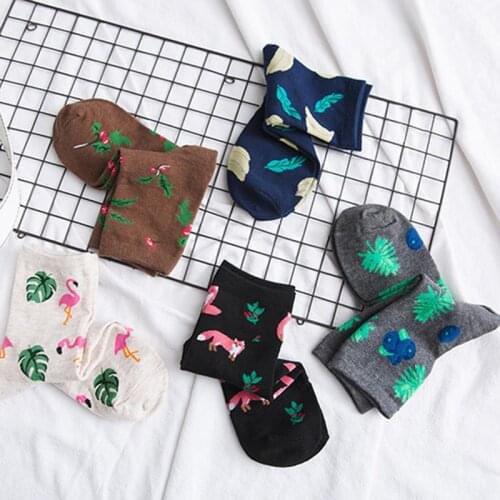 New Pure Cotton Female Animal And Plant Floral Pattern Socks Jacquard Casual Style Breathable Sock For Lady