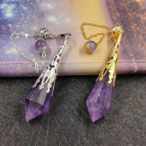 New Natural Purple stone Pendulums for dowsing healing crystals Chakra pendulum charms necklace pendant Women Fashion jewelry