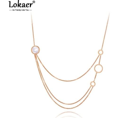 Lokaer Trendy Bohemia Stainless Steel Three Layer Charm Choker Necklace Beach Jewelry Chain Pendant Necklace For Women N20060