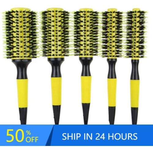 1/6PCS Professional Wooden Round Hair Comb Brush With Boar Bristle Mix Nylon Styling Tools Ceramics Ion Hair Brush 20