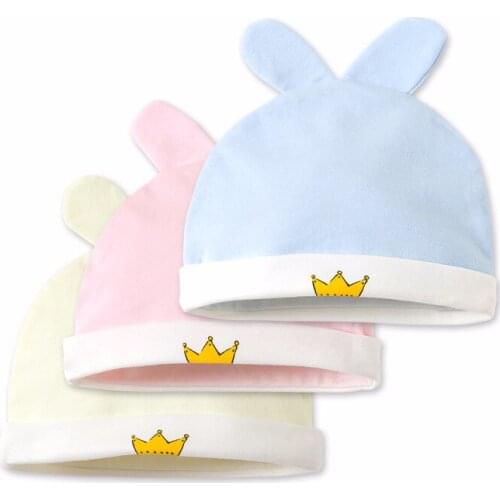0-6M Infant Baby Hat Winter Autumn Cotton Beanie Toddler Boy Girl Cute Crown Print Cartoon Caps Soft Warm Rabbit Ear Kids Cloth
