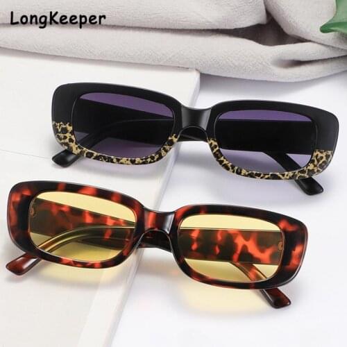 Vintage Rectangle Square Glasses Sunglasses Women 2021 Luxury Small Sunglass Leopard Pink Cat Eye Street Shoot Show Glasses Men