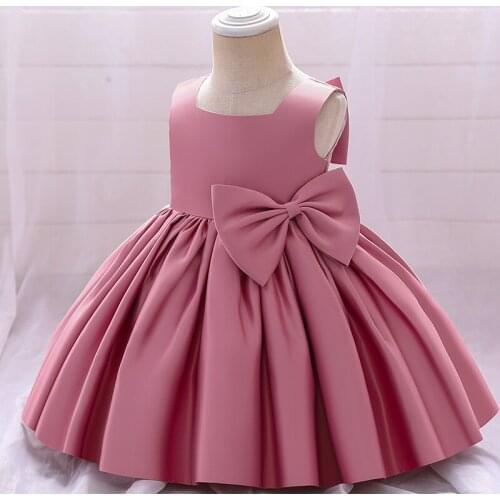 Solid Color Pageant Child Baptism 1 Year Birthday Dress For Baby Girl White Princess Dresses Party Dress Bow Fluffy Costumes