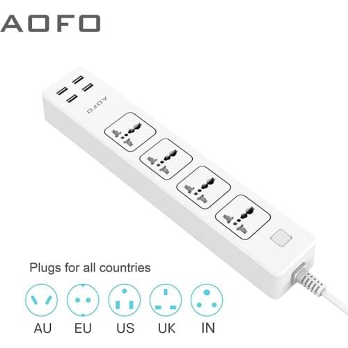 AOFO 4-Outlet Universal Power Strip, with 4 USB Charging ports Home/Office Surge Protector with 5.9ft Extension Cord