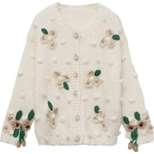 2021 Spring Sweater Womens Pullover Long Sleeve Cardigan Flowers Fashion