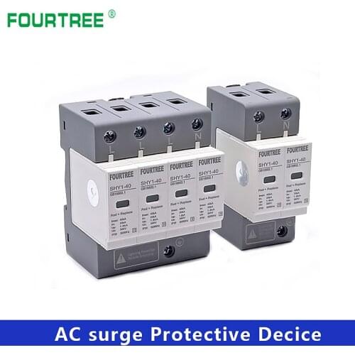 AC SPD Surge Protection 2P 3P 4P 10〜20KA/20〜40KA /30KA〜60KA House Lightning Protector Low-Voltage Arrester Protective Device