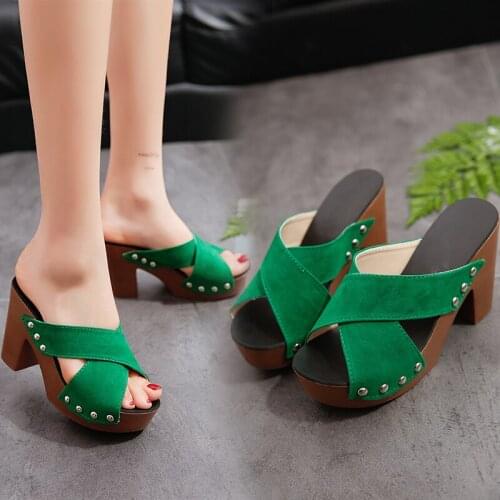 Waterproof Platform European And American Sexy Rivet Fashion Temperament 10 Cm High Heel Ladies Slippers Summer New Style