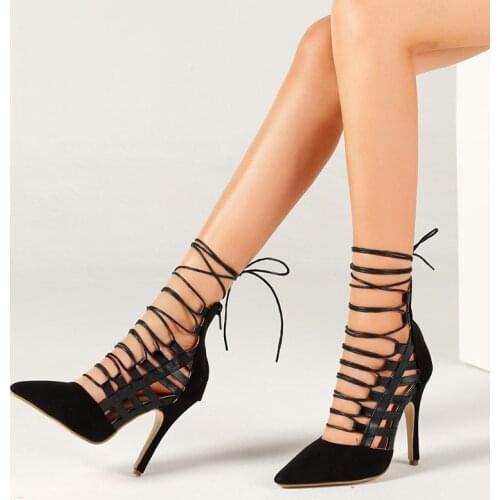 Fall 2020 fashion simple female stilettos shallow mouth sexy suede Roman sandals pointed toe large size single shoes