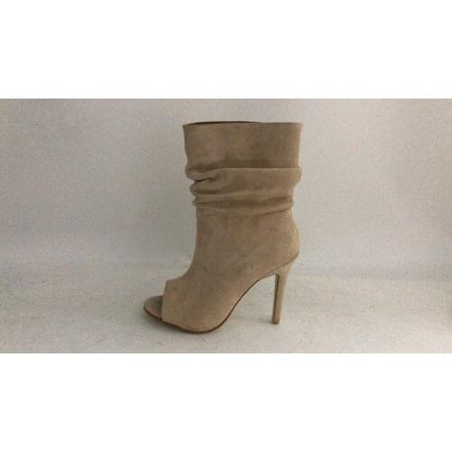 Beige suede high quality high heel ankle boots summer open toe ladies shoes woman short gladiator boots sandals 2019