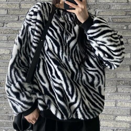 Harajuku Zebra Pattern WomenS Sweater Autumn Clothing Loose Full-Sleeved Top Pullover Korean Super Sports Hoodie Tide Ins