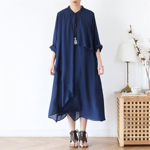 Johnature Women Solid Color Dresses Long Sleeve 2021 New Spring Loose Original Irregular Casual Women Clothing Button Soft Dress