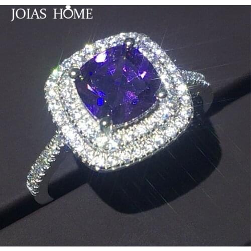 JoiasHome Classic Silver 925 Ring With Square Amethyst Gemstone Zircon Women Fine Jewelry Wedding Engagement Gift Wholesale