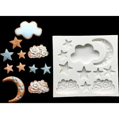 Wholesale 10 Pcs/lot Stars Moon Clouds Shapes Silicone Sugarcraft Mold Fondant Cake Decorating Tools Bakeware
