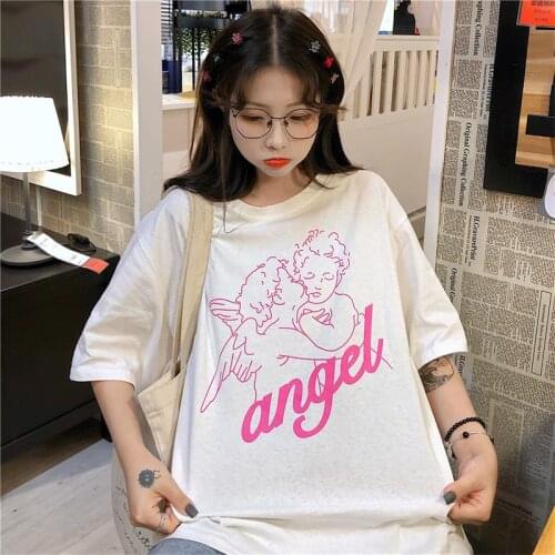 2020 Vintage Angel Cupid T-shirt Female Korean Harajuku Womens T-shirts Tops Japanese Kawaii Ladies Ulzzang Clothes For Women