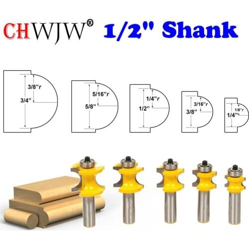 5Pc Bullnose Router Bit Set C3 Carbide Tipped 1/2" Shank Woodworking cutter - Chwjw 13515