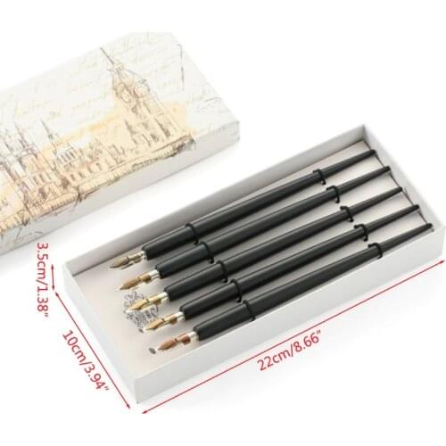 5 Pcs Literary Retro Wooden Ink Pen 5 Nibs Set Antique Dip Calligraphy Writing Pen Office Stationery Writing Tools
