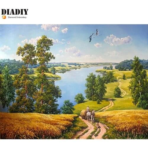 5D Diamond Painting Cross Stitch Crystal landscape Needlework Diamond Embroidery scenic Full round Diamond Decorative