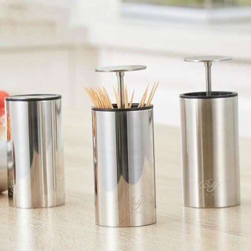 Kitchen Bar Table Accessories Toothpick Holders Stainless Steel Automatic Portable Toothpick Box Barrels