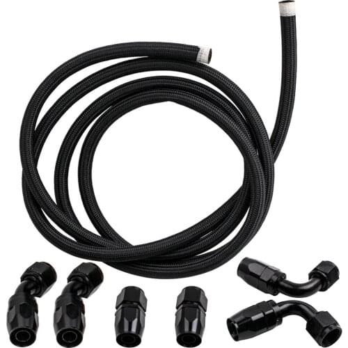 AN-10 Black Nylon Braided hose line 12ft with Swivel Hose End kit 6 pcs