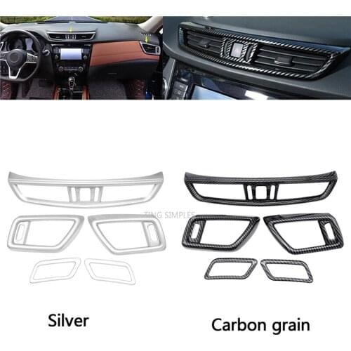 Car Front Console Air Condition Vent Outlet Cover Carbon Fiber Pattern For Nissan X-Trail XTrail T32 Rogue Qashqai J11 2014-2020
